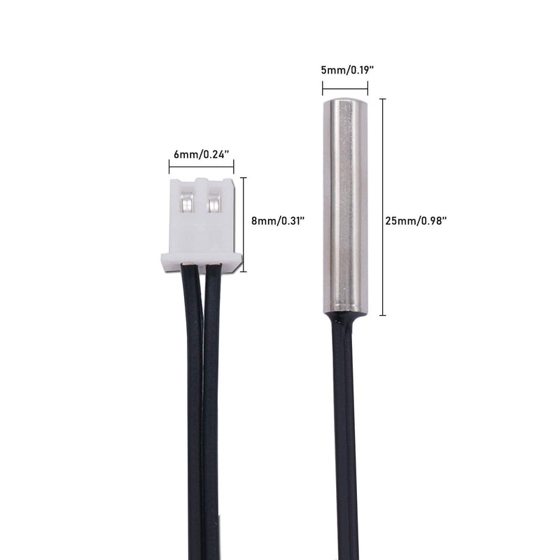 TWTADE 2 Pcs 3M 10K B3950 Thermistor Temperature Sensor,able to Support -25 to 125 Degree Celsius,Sensitive NTC Temperature Sensor Probeprobes has 5 * 25mm Stainless Steel housing NTC-3M-2P