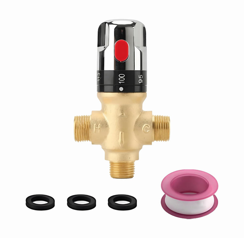 TreMax Thermostatic Mixing Valve, Shower Mixing Valve with NPT Thread US Standard, Temperature Constant Control Valve, Fahrenheit Scale Mark, Solid Brass- Golden