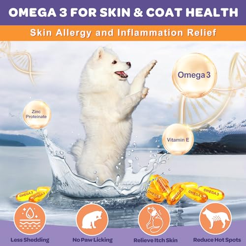 Probiotics for Dogs, Skin and Coat Supplement for Dogs Itchy Skin Relief with Omega 3