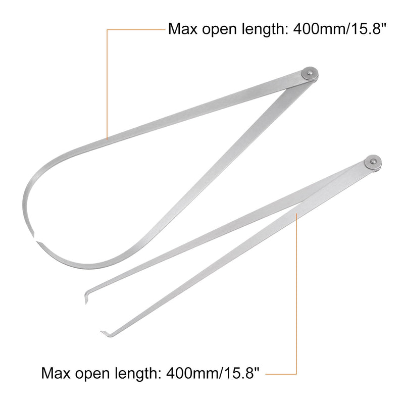 HARFINGTON 2pcs Firm Joint Inside/Outside Caliper 400mm 16 Inch Tool Steel Firm Friction Joint Internal Measurement Tool for Carving Shaping Modeling, Silver 400mm/16 Inch 2