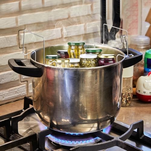 Stainless Steel Canning Rack,Anti Scalding Foldable Extra Stability Canning Tools Set with Contour Handles Holds 8 mason jars of 16 fluid ounces Pressure Canner Pot