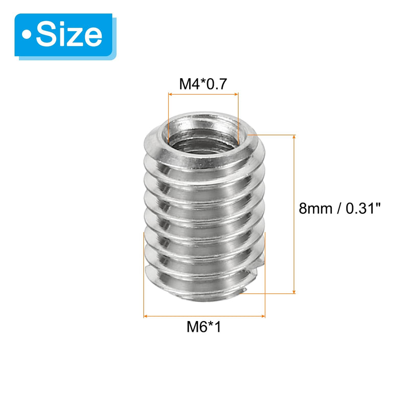 PATIKIL Thread Adapters Sleeve Reducing Nut, 10 Pcs M6*1 Male to M4*0.7 Female Repairing Insert Nut Screw Reducer Conversion Stainless Steel Fastener 8mm M4xM6x8mm