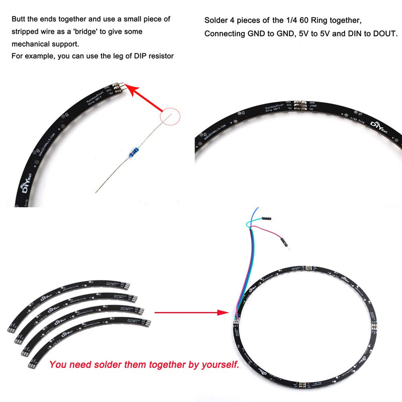 60 Bits RGB LED Rings 60 X WS2812B 5050 Rings Lamp Light with Integrated Drivers for Arduino RPI SK6812