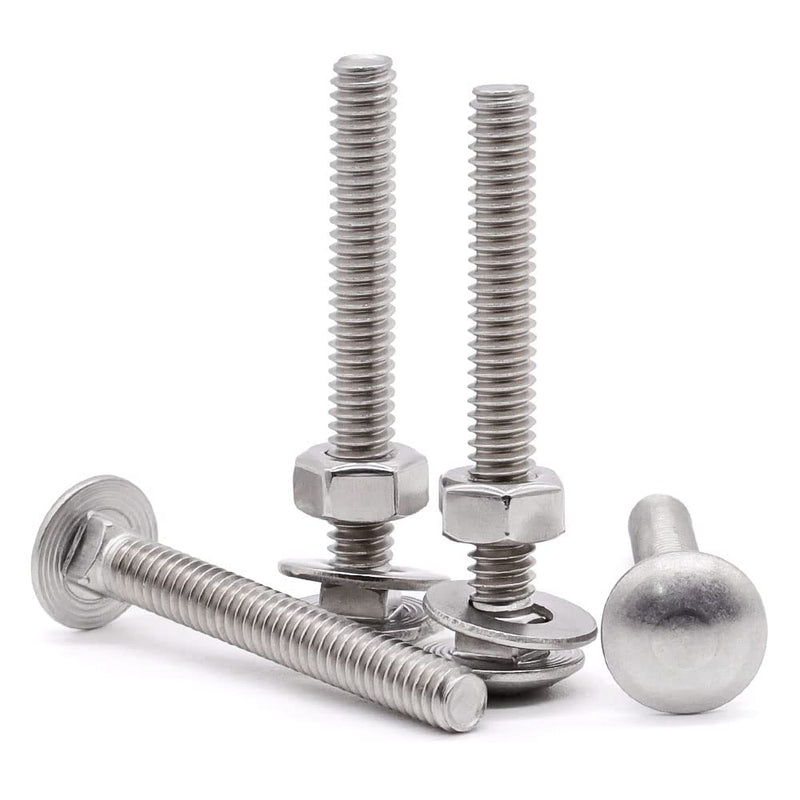 Glvaner (10 Sets) 1/4-20 x 3-1/2" Stainless Steel Carriage Bolts Screws Round Head Square Neck and Hex Nuts & Flat Washers 304 Stainless Steel 18-8 Full Thread Coverage 1/4-20 x 3-1/2" 10