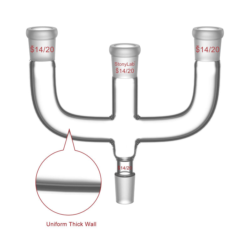 stonylab 4 Way Claisen Adapter, Distillation Borosilicate Glass Adapter with 14/20 Joints Connecting Adapter Lab Glassware 14/20 Joint