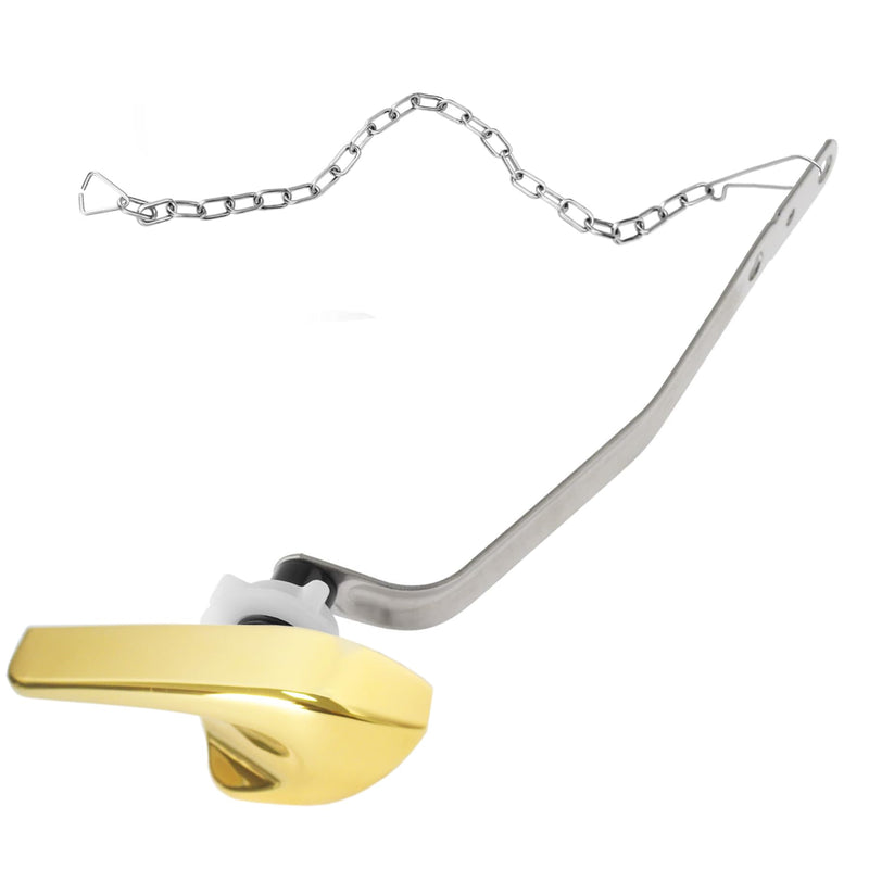 Toilet Handle Replacement Kit, Universal Side Mount Toilet Tank Flush Lever with Stainless Steel Flapper Chains Compatible with Kohler K-87115 Trip Lever, Polished/Shiny Gold Polished Gold