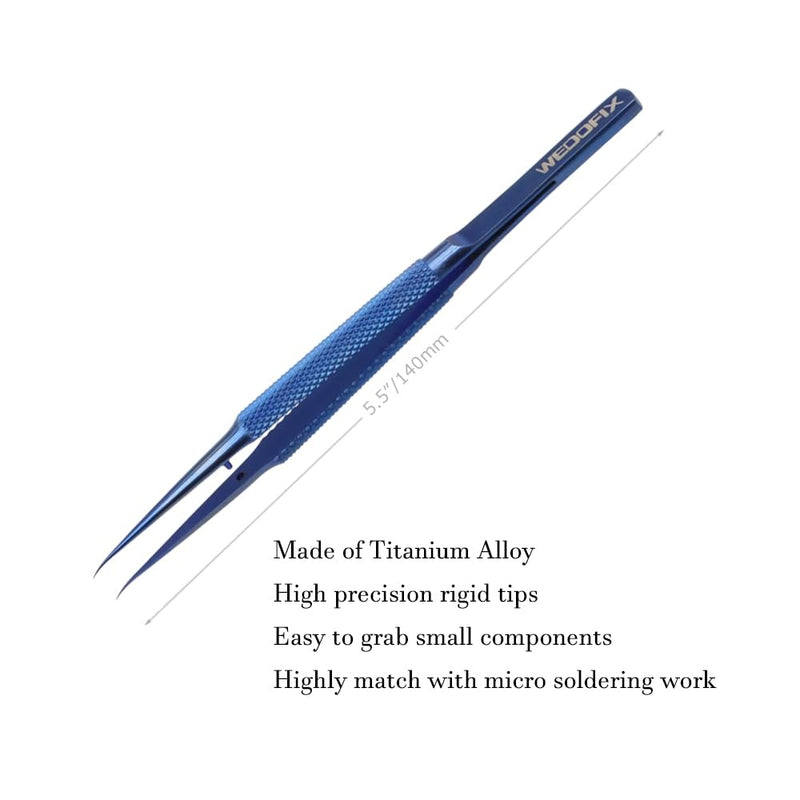 Precision Titanium Alloy Tweezers for Electronics Repair Non-magnetic Non-slip Jump Wire Microscope Tweezers for Micro Soldering Work PCB Motherboard Repair (Curved Tip) Curved Tip