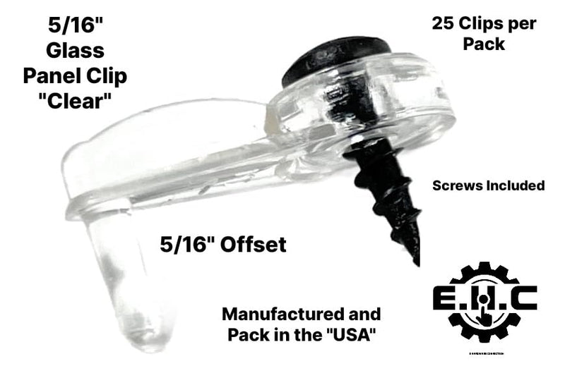 Glass Cabinet Panel Retainer Clips with Screws 25 Clips (Choose Your Offset and Color) by E.H.C. (Clear, 5/16 Inset) Clear
