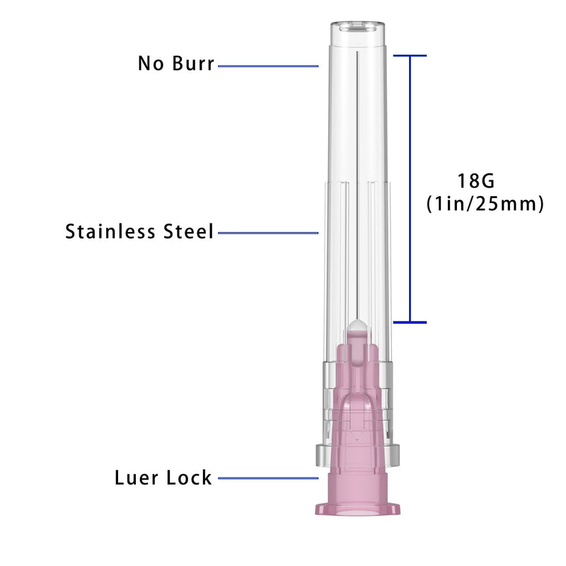 100 Pack 18 Gauge 1 inch Needle, Luer Lock Industrial Dispensing Accessories, Individual Package 18Ga-1 inch