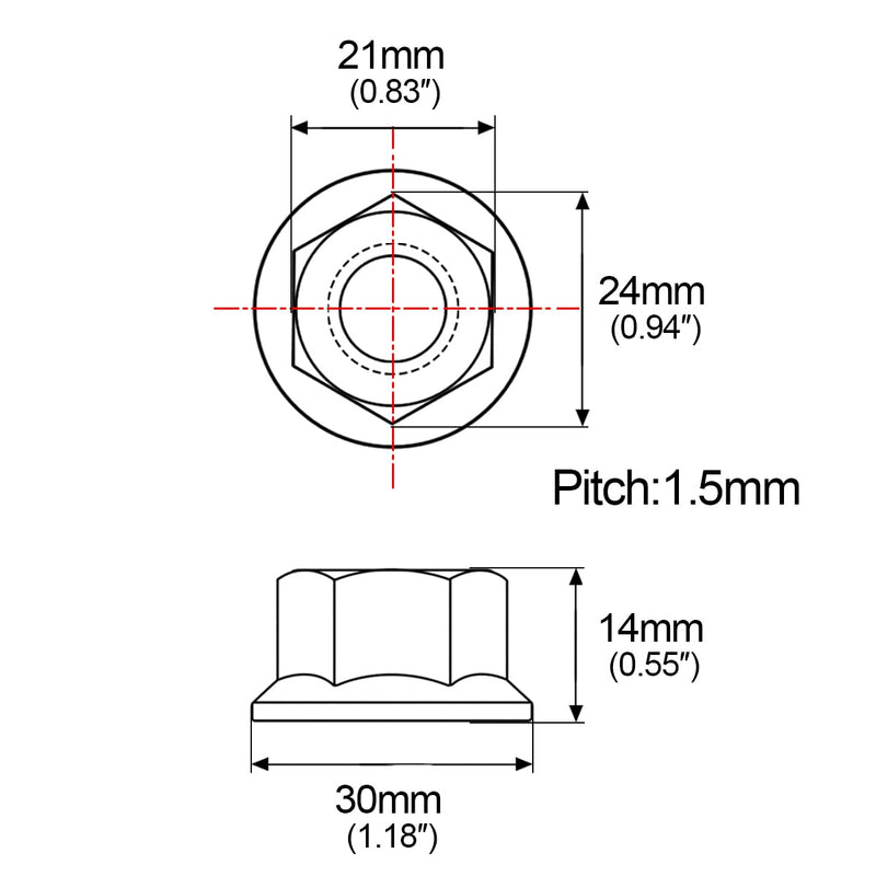 Titanium Ti Tc4 Gr5 M14x1.5 Pitch 1.5mm Motorcycle Sprocket Flange Lock Nut Pack of 2