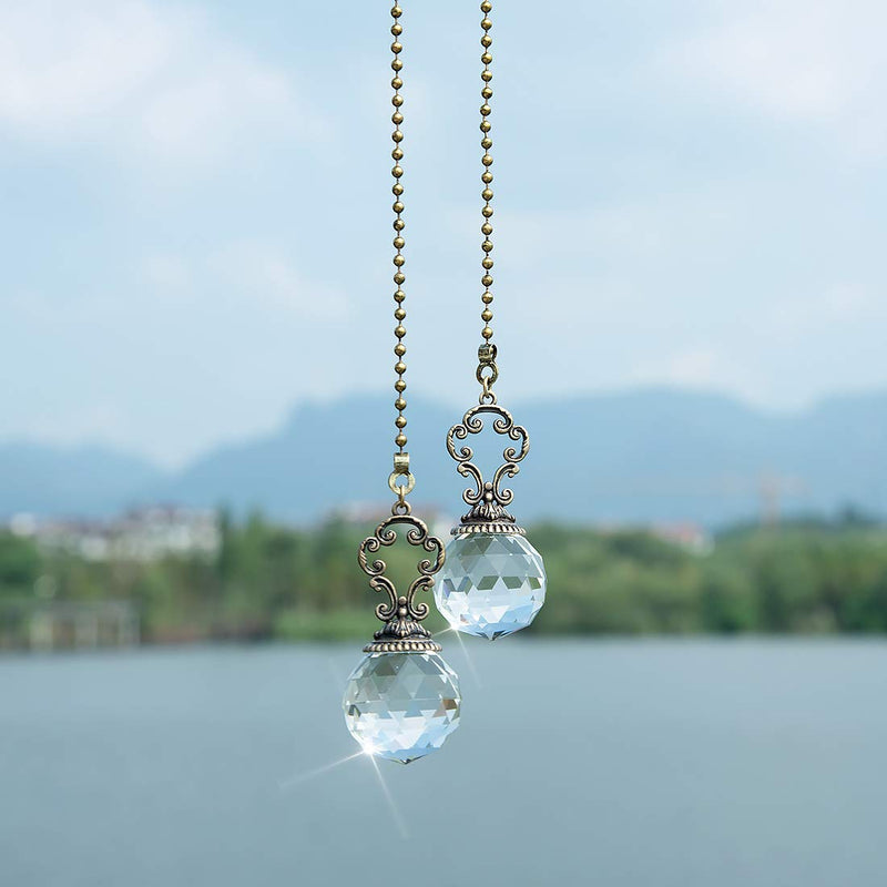 LONGSHENG - SINCE 2001 - Set of 2 Vintage-Style Clear Fan Pull Ceiling Fan Chain Pulls Crystal Prism Ball