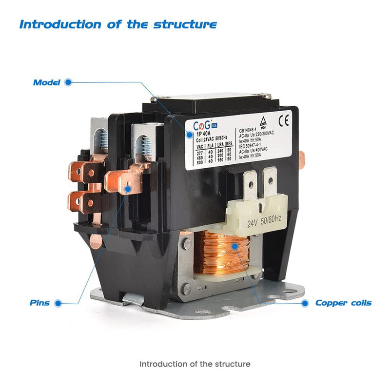 1 Pole Air Conditioner Contactor 40 Amp 24VAC Coil,Condenser Contactor Compressor Contactor AC Definite Purpose Contactor (Pack of 1 Pcs)… 1P 40A 24V