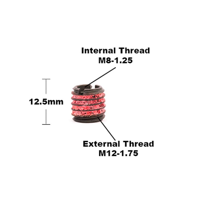 E-Z Lok Externally Threaded Insert, C12L14 Carbon Steel, Meets AISI 12L14, M8-1.25 Internal Threads, M12x1.75 External Threads, 12.50mm Length, Made in US (Pack of 5) 10.4mm M8-1.25 Internal Threads, M12x1.75 External Threads, 12.50 mm Length