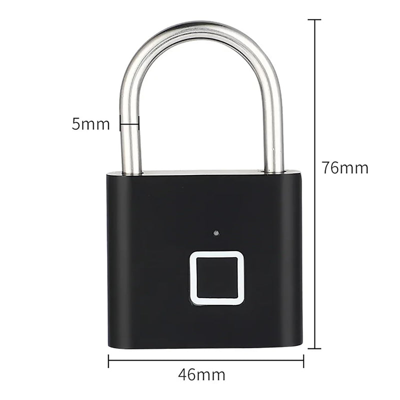 Fingerprint Padlock - Keyless Biometric Gate Locks for Outdoor Fence Storage Gym, Combination Lock USB Rechargeable Black Black with 20 Fingerprint