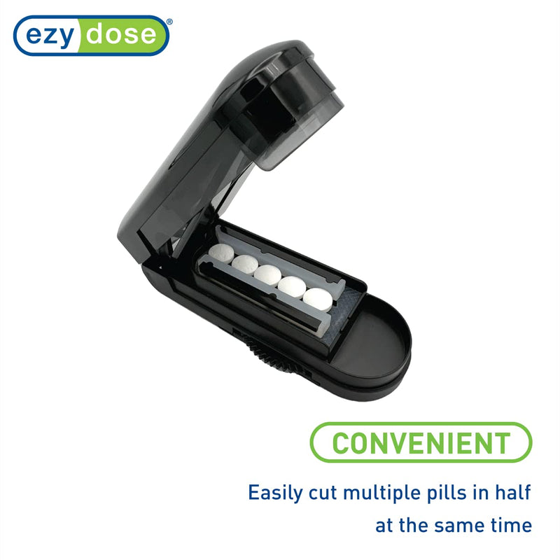 EZY DOSE Multi-Pill Cutter and Splitter with Dispenser, Cuts Multiple Pills, Vitamins & Tablets at Once, Stainless Steel Blade, Easy-to-Use, Travel Size Pill Organizer for Seniors and Adults Black