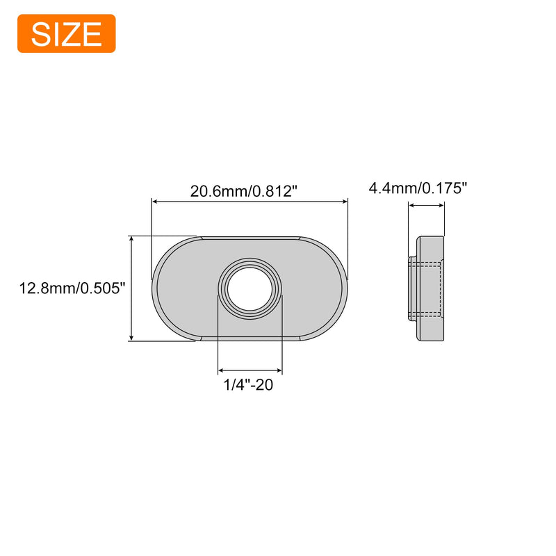 uxcell Centered Hole Sliding T-Nuts, 10Pcs 1/4"-20 Carbon Steel Zinc-Plating Nuts for T Track Extrusions 10