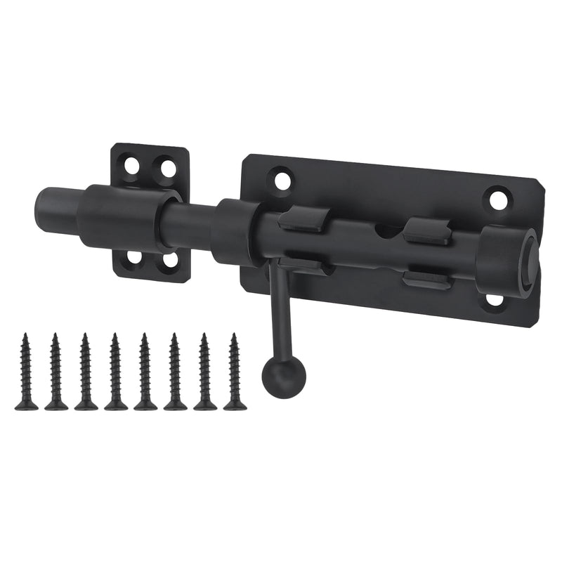 Sliding Bolt Gate Latch, 2Pcs 6.3 Inch 304 Stainless Steel Barrel Bolt Latch with 10 mm Padlock Hole, 14 mm Bolt Heavy Duty Black Door Latch Lock 6 Inch