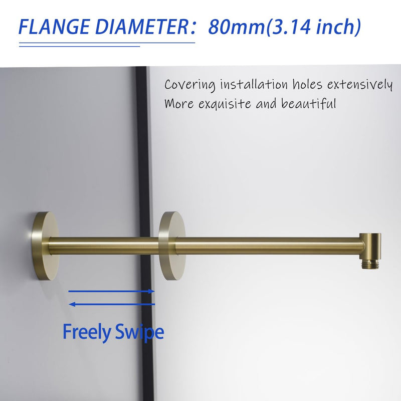 Wall Mounted Shower Arm 16 Inch Extension Pipe Shower Head Holder Stainless Steel for Bathroom Accessories Brushed Gold,SW-91088-16BG.