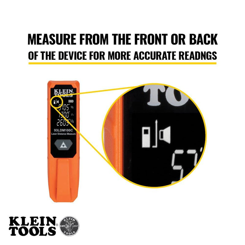 Klein Tools 93LDM100C Compact Laser Distance Measure, 100 Feet, Measures in Feet, Inches, Meters 100-Foot