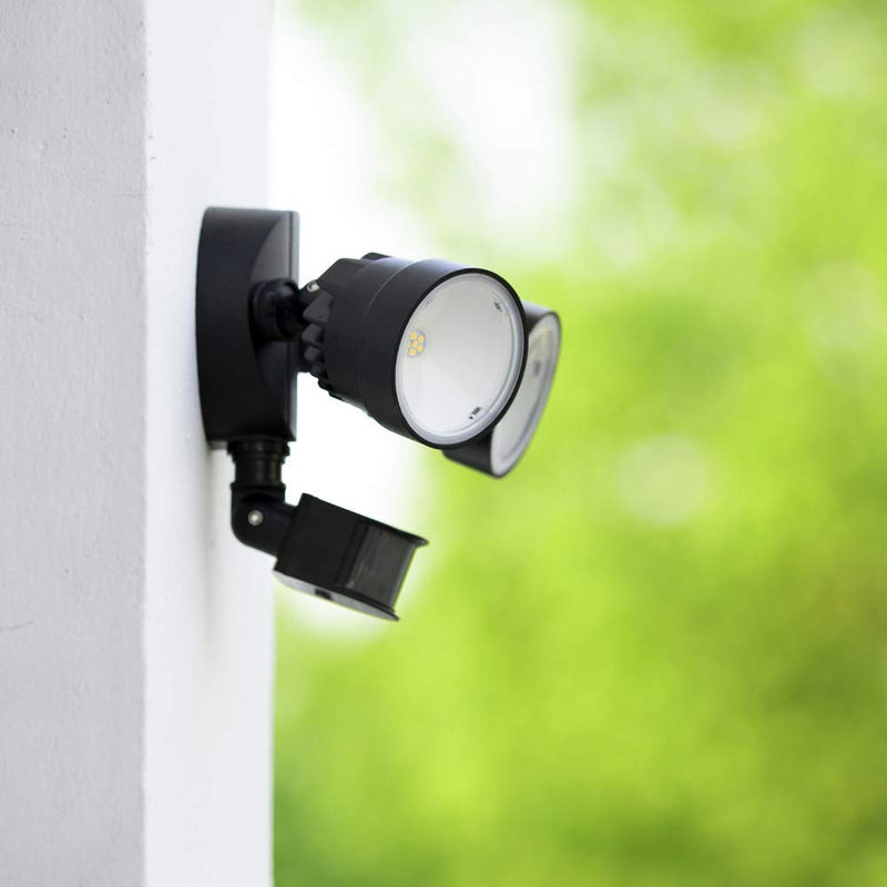 LUTEC Shrimp P6221B-PIR24 2000 Lumen 18 Watt 26 LED Motion Activated Integrated Dual-Head Floodlight Outdoor, IP54 Waterproof Exterior Security Wall Light for Patio, Garden, Yard-Black Black 1 Pack