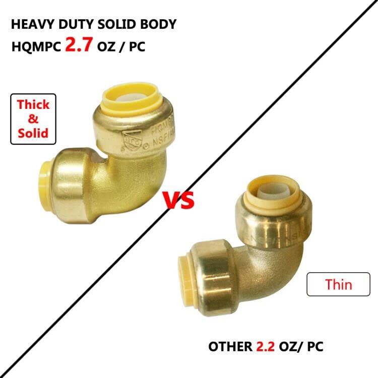 HQMPC Pex Fitting 1/2" Pex Elbow PushFit Elbow 90-Degree -PEX Fitting 1/2" 90 Degree Elbow Push-to-Connect Plumbing Fitting for Copper, PEX, CPVC (6pcs 1/2") 0.5 Inch Elbow,6 Pack