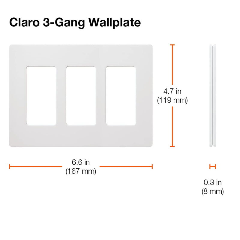 Lutron Claro 3 Gang Decorator/Rocker Wallplate, Gloss, White (1-Pack) | CW-3-WH 1 Pack