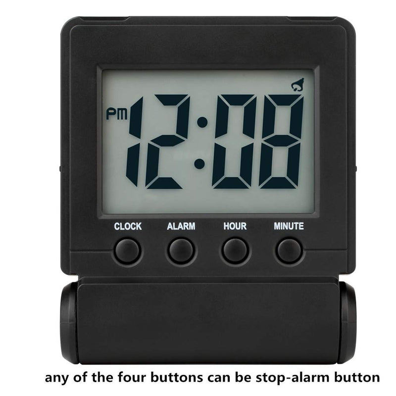 FAMICOZY Compact Digital Travel Alarm Clock with High/Low Volume Options,Simple to Set,Easy to Read,Bold Digits,Snooze Backlight,Quality Construction,2 AAA Battery Operated,Black Black
