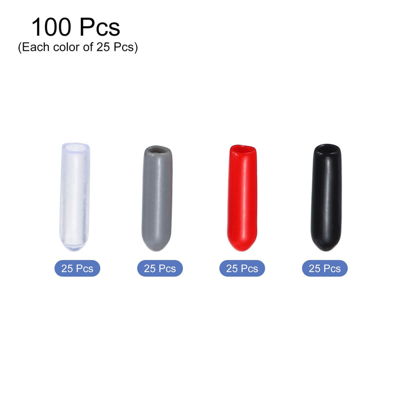 uxcell 100pcs Rubber End Caps 3mm(1/8") ID Screw Thread Protectors PVC Vinyl Round Tube Bolt Cap Cover, Black Red Grey Clear 100