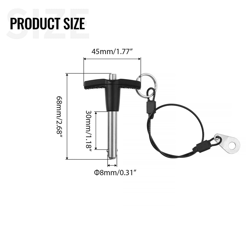 2 Pack T Handle Quick Release Pin 5/16 Inch Diameter,304 Stainless Steel Ball Locking Pin with Push Button Lanyard Usable Length 1.18"(8mm x 30mm) 8mm-30mm 2