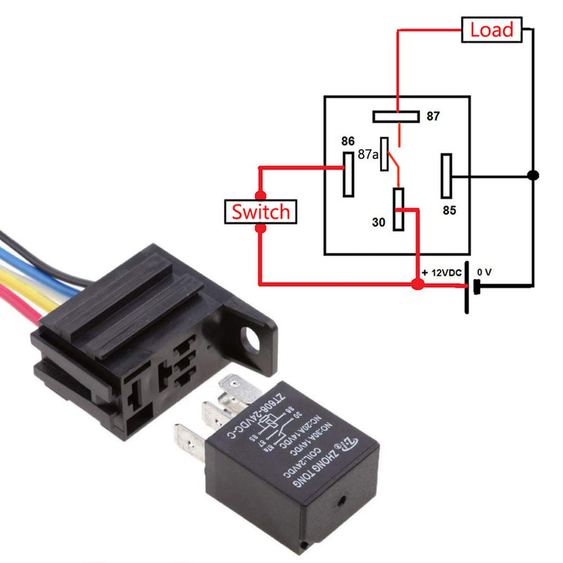 ESUPPORT Car Heavy Duty Relay Switch 12V 30A SPDT 5Pin Wire Socket Plug Harness Waterproof Electrical Automotive Pack of 5 30A 5Pin SPDT