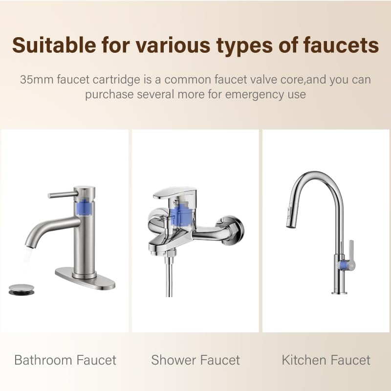 NKJ35A 35mm Faucet Cartridge,Faucet Cartridge Replacement,Repair Kit for Kerox Single Lever Faucet,Used for Single Handle Bathroom and Kitchen Faucet,W/Right Rotation