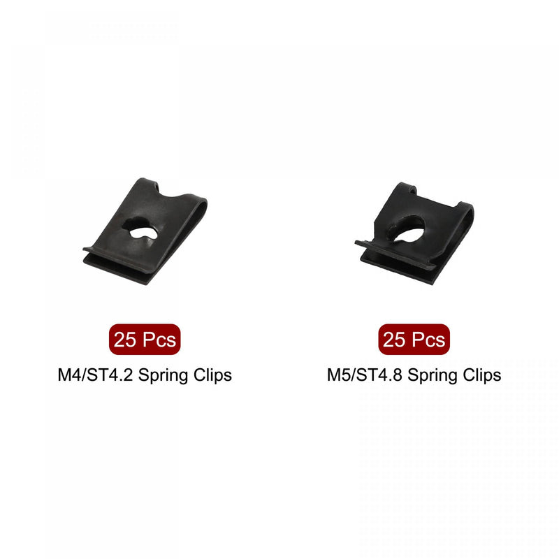 uxcell M4/ ST4.2 and M5/ST4.8 65Mn Spring Steel Speed Clip Fastener Extruded U Nuts, Black, Pack of 50