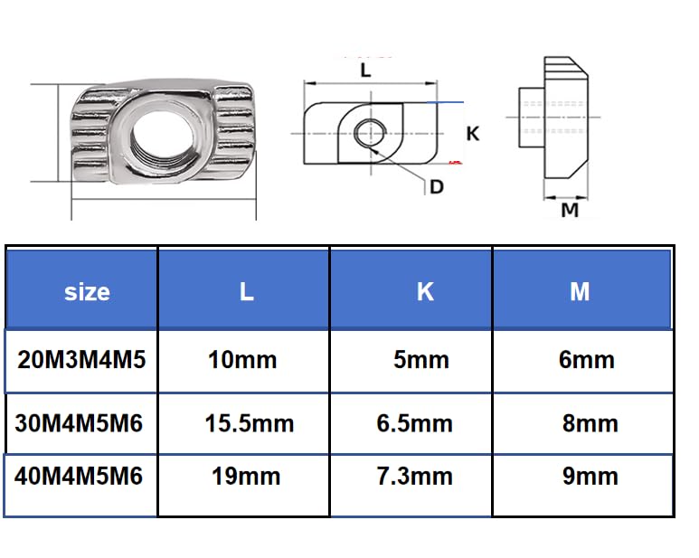 4040 Series M6 T Nuts T-Slot Nut Hammer Head Fastener -Plated Carbon Steel Sliding T Nuts for Aluminum Profile,20Pcs 4040M6(20)