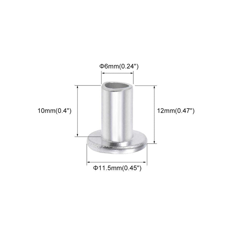 uxcell 100 Pcs 6mm x 10mm Aluminum Flat Head Semi-Tubular Rivets Silver Tone M6 x 10mm