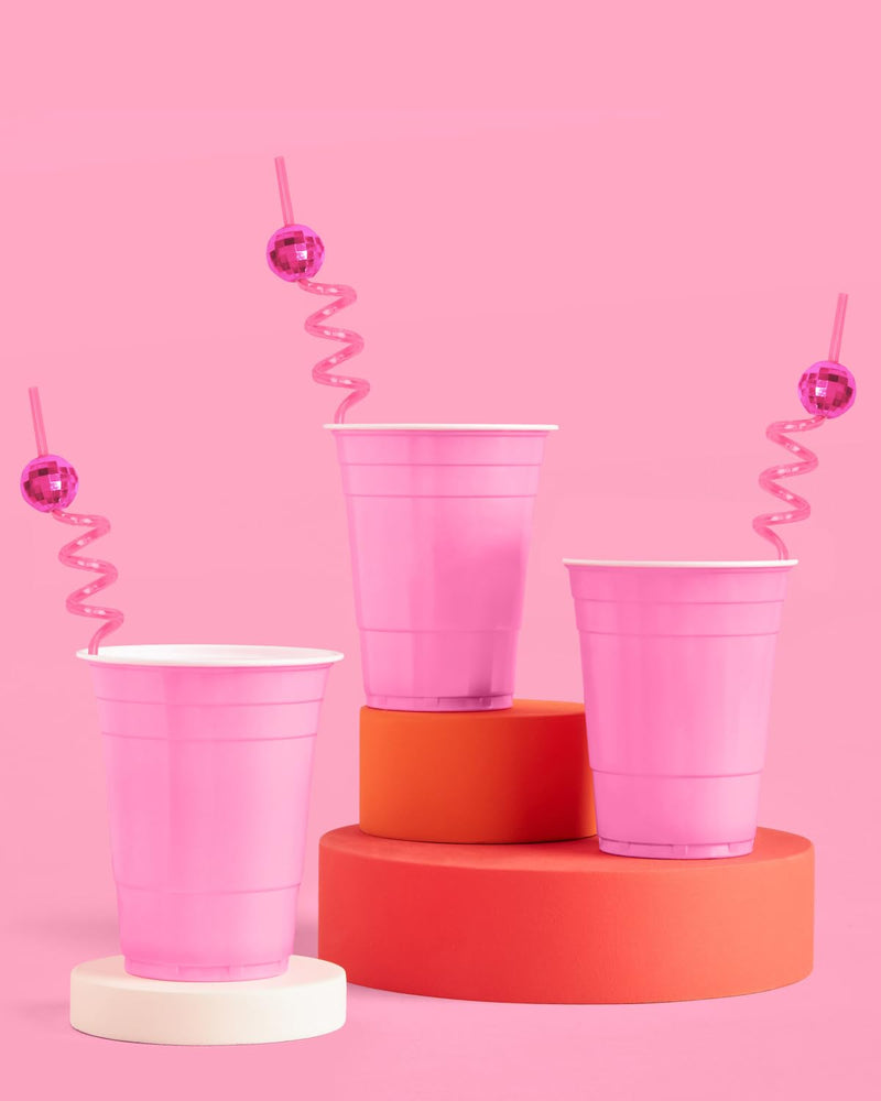 xo, Fetti Pink Disco Ball Reusable Swirly Straw Set - 16 pc | Groovy Birthday Party Supplies, Last Disco Bachelorette Decorations, 70s Baby Shower, Space Cowboy Favors