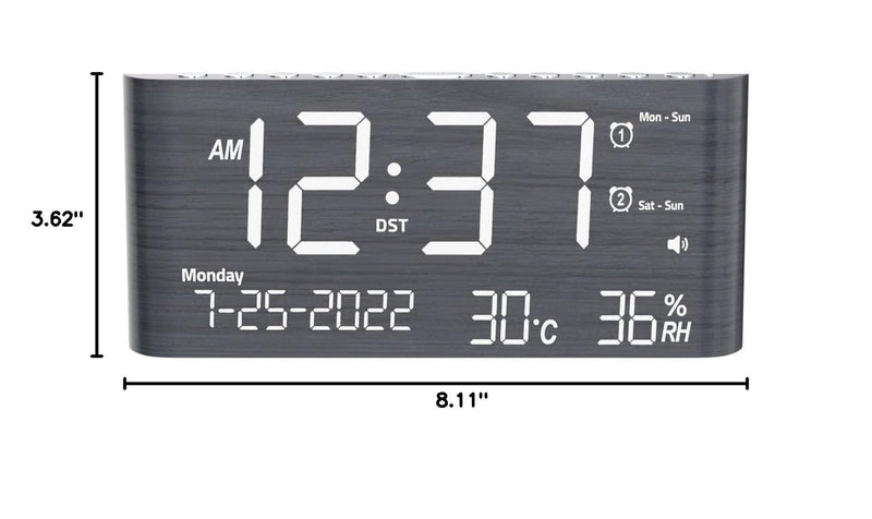 PPLEE 8.7inch Digital Alarm Clock for Bedroom-Digital Clock with Day of Week Month Year Humidity & Temperature Brightness Snooze 2 Alarm Clock & 2 USB Charger Desk Clock for Heavy Sleeper