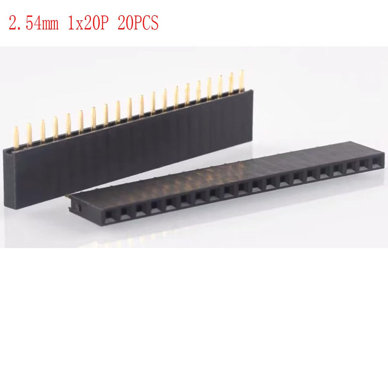 2.54mm 0.1" 1x20Pin Female Socket Pin Row 20P Single Row Straight Female/Male Socket/Pin Header Connectors, Pack of 20 1 x 20Pin Female Socket