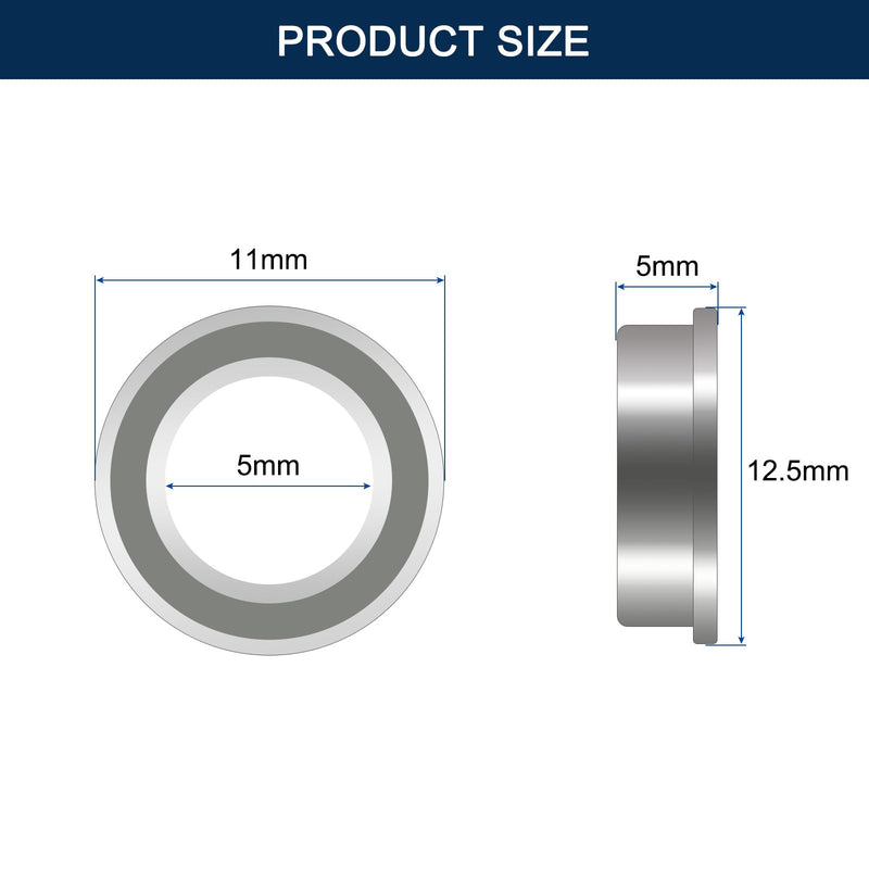F685ZZ Flanged Ball Bearing, ID 5mm x OD 11mm x Width 5mm Miniature Bearings, Double Metal Shielded Deep Groove Bearings, Pre-Lubricated (GCr15) Chrome Steel 10pcs 10 F685ZZ 5mmx11mmx5mm