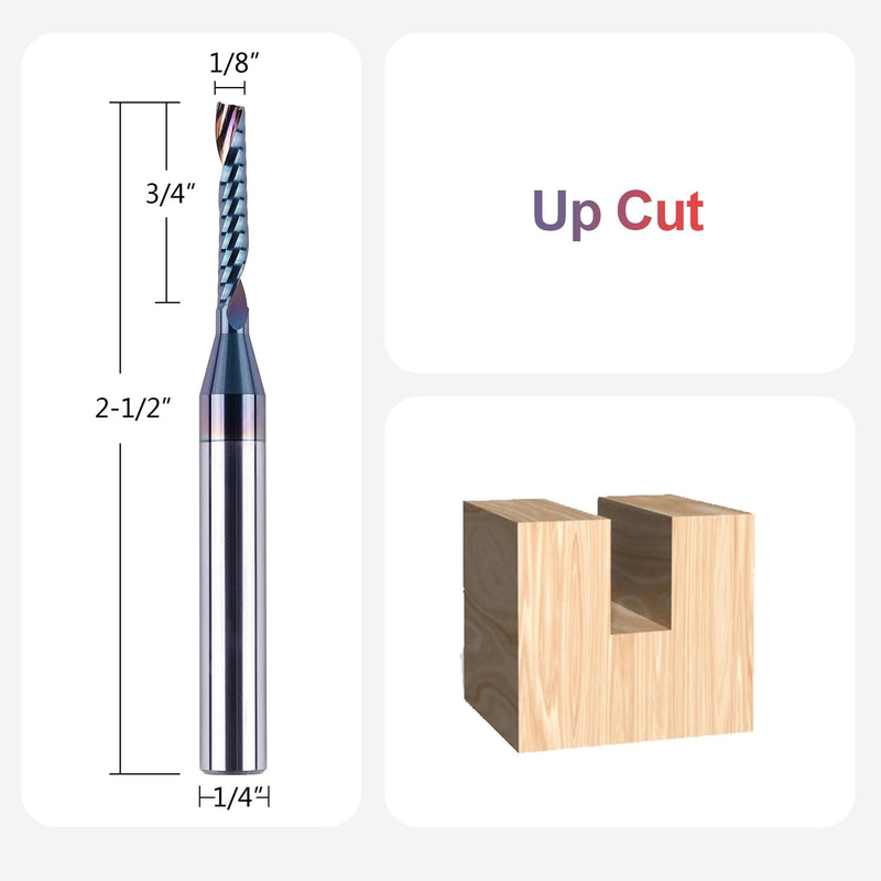 SpeTool Carbide O Flute Spiral Router Bit 1/8 Inch Cutting Diameter 1/4 Inch Shank with Coating Acrylic Non-Ferrous Metal CNC Milling Cutter 1PCS 1/8" Dia-3/4" CL-1/4" Shank