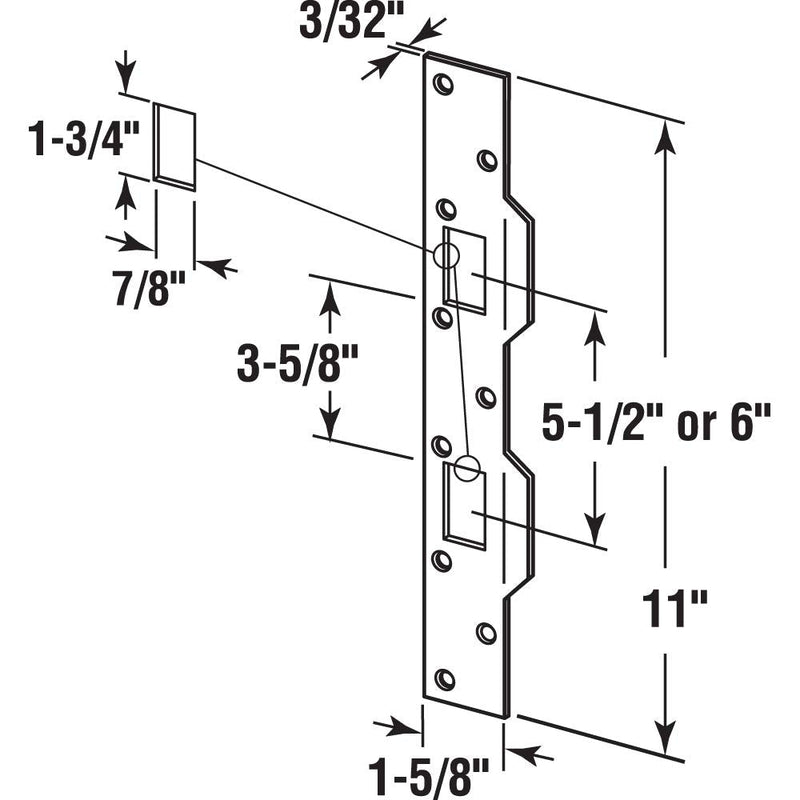 Prime-Line U 10385 Door Strike, for Use with 5-1/2 In. and 6 In. Hole Spacing On Dead Latch and Deadbolt, Steel, Satin Nickel (Single Pack)