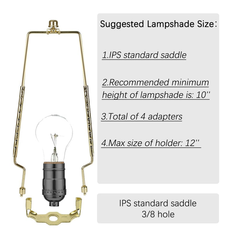 8 9 10 11 12 inch Lamp Shade Harp Holder, ALUCSET Adjustable Lamp Harp Kit, Fit Both Standard Lamp Rod and E14 E26 E27 Light Base UNO Fitter Adapter Converter Finial Set, Lampshade Bracket Gold