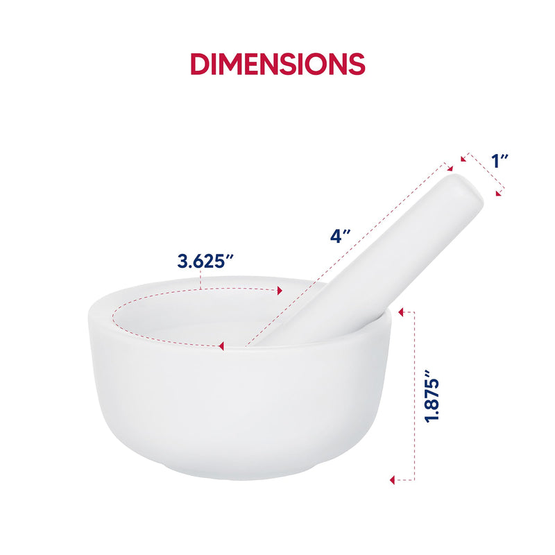 HIC Kitchen Mortar and Pestle Set, Fine Porcelain, 3.5-Inch, Spice Herb Grinder, Pill Crusher, Nut Butter Maker
