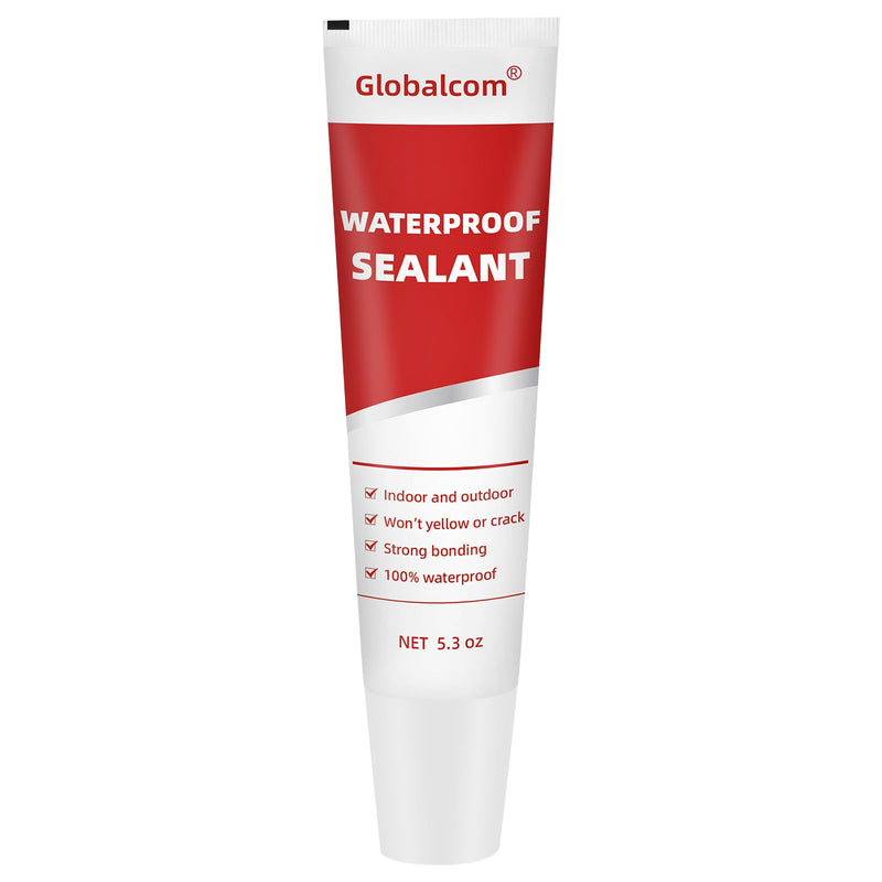 Globalcom Advanced Silicone Caulk for Kitchen & Bathroom - 100% Waterproof Silicone Sealant for Interior and Exterior Use, Stronger Adhesion, Shrink & Crack Proof - 5.3 oz White