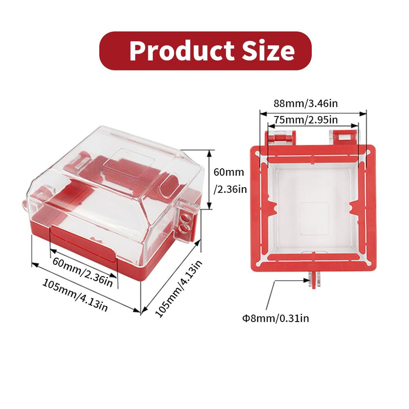 2 Pack Emergency Stop Push Button Cover Lockout, Switch Cover Box Lock Out Transparent High-Strength Resin, Red Impact-Resistant with Removable Base & 2 Lock Holes 2 Pack Switch Push Button Lockout Box
