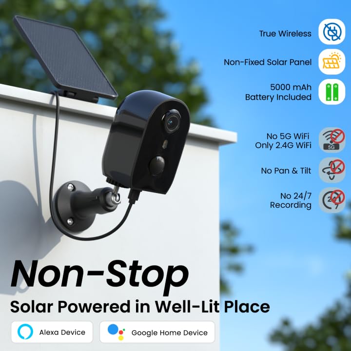 Solar Camera Outdoor Wireless-2K Battery Powered Outside Cameras for Home Security with PIR Motion Detection, Siren Alarm, 2-Way Talk, SD Card&Optional Cloud Storage, Work with Alexa, Y8 1P 2.4Ghz-1P-B