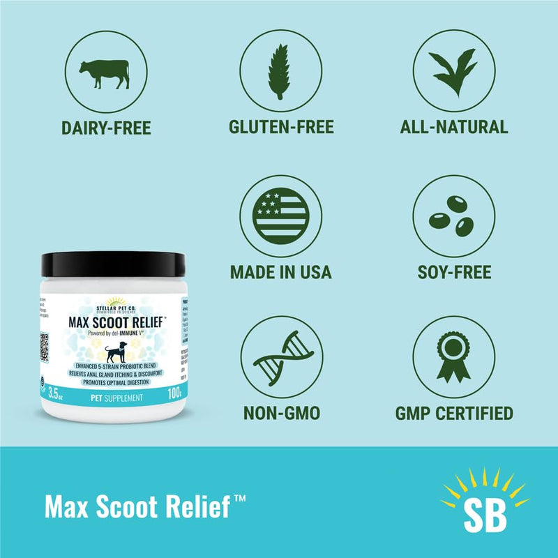 Max Scoot Relief™ for Dogs (Powered by del-IMMUNE V®) - Promotes Healthy Digestion and Immune Support | Reduces Anal Gland Itching