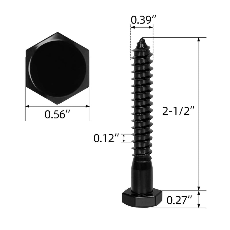 3/8" x 2-1/2" Stainless Steel Lag Screws Bolts, Heavy Duty External Hex Head Wood Screws, Black Finish, Partial Thread, 10 PCS 3/8" x 2-1/2"