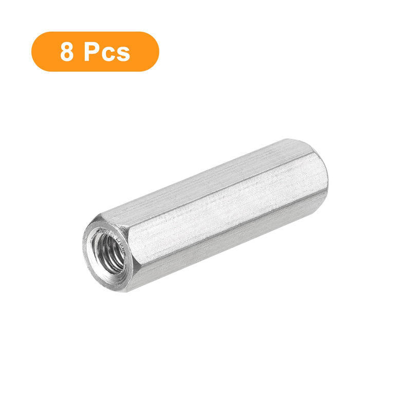 uxcell M5 x 0.8-Pitch 30mm Length Coupling Nuts, 8pcs 304 Stainless Steel Metric Hex Rod Coupling Nuts M5x30mm