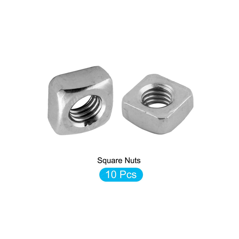 METALLIXITY Square Nuts, (M6x10mmx5mm) 10Pcs, 304 Stainless Steel Coarse Thread Square Fastener Nut - for Equipment Construction Electrical Appliances Industrial Machinery, Silver