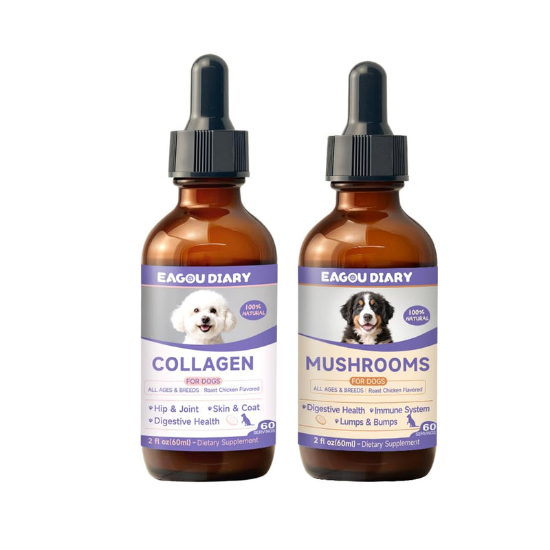 Eagou Diary Mushroom for Dogs - with Turkey Tail Mushroom for Dog, Lion’s Mane, Shiitake - Collagen for Dogs with Glucosamine, MSM - Hip & Joint Support